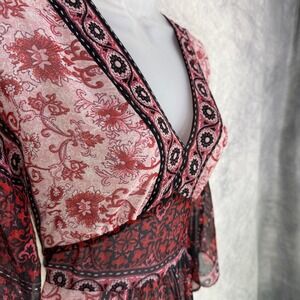 Y2k Sheer Kimono Babydoll Tunic Top Womens sz L Paisley Whimsigoth Festival